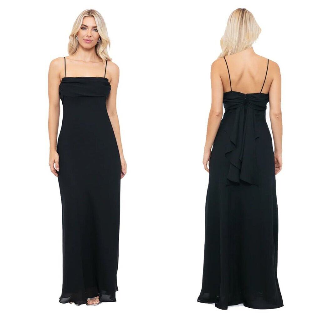NWT Betsy & Adam Women's Draped Chiffon Gown in Black Size 8